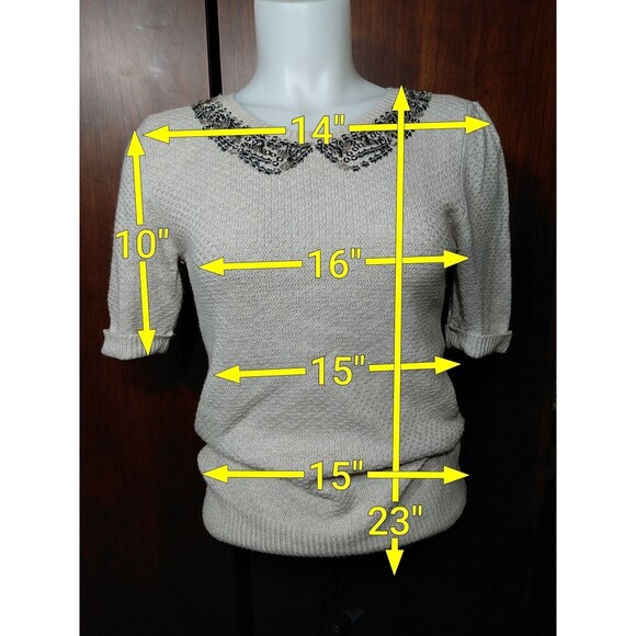 Free People Beige Embellished Angora Wool Blend Short Sleeve Sweater Size PS - Picture 2 of 6